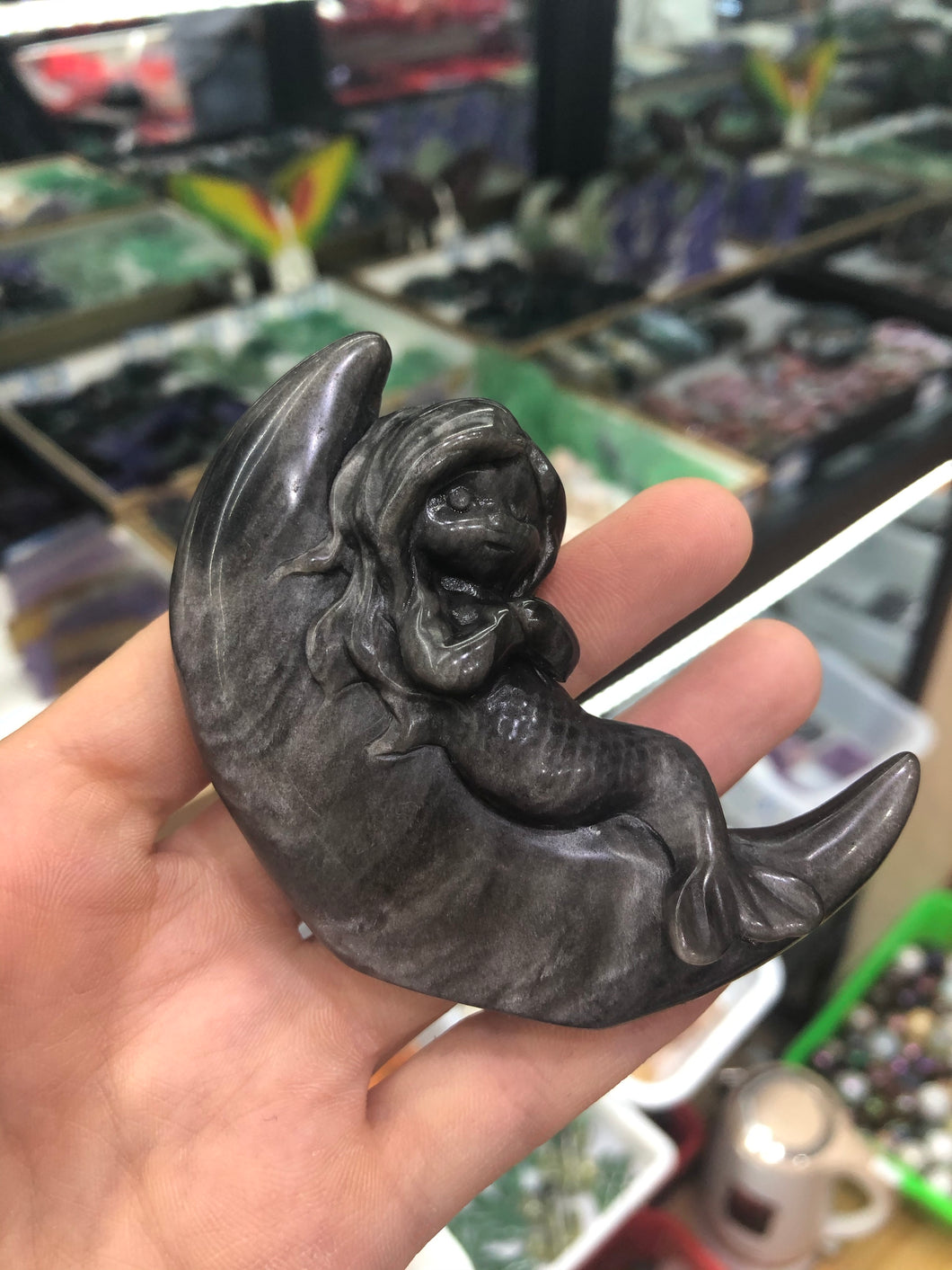 Silver sheen obsidian mermaid